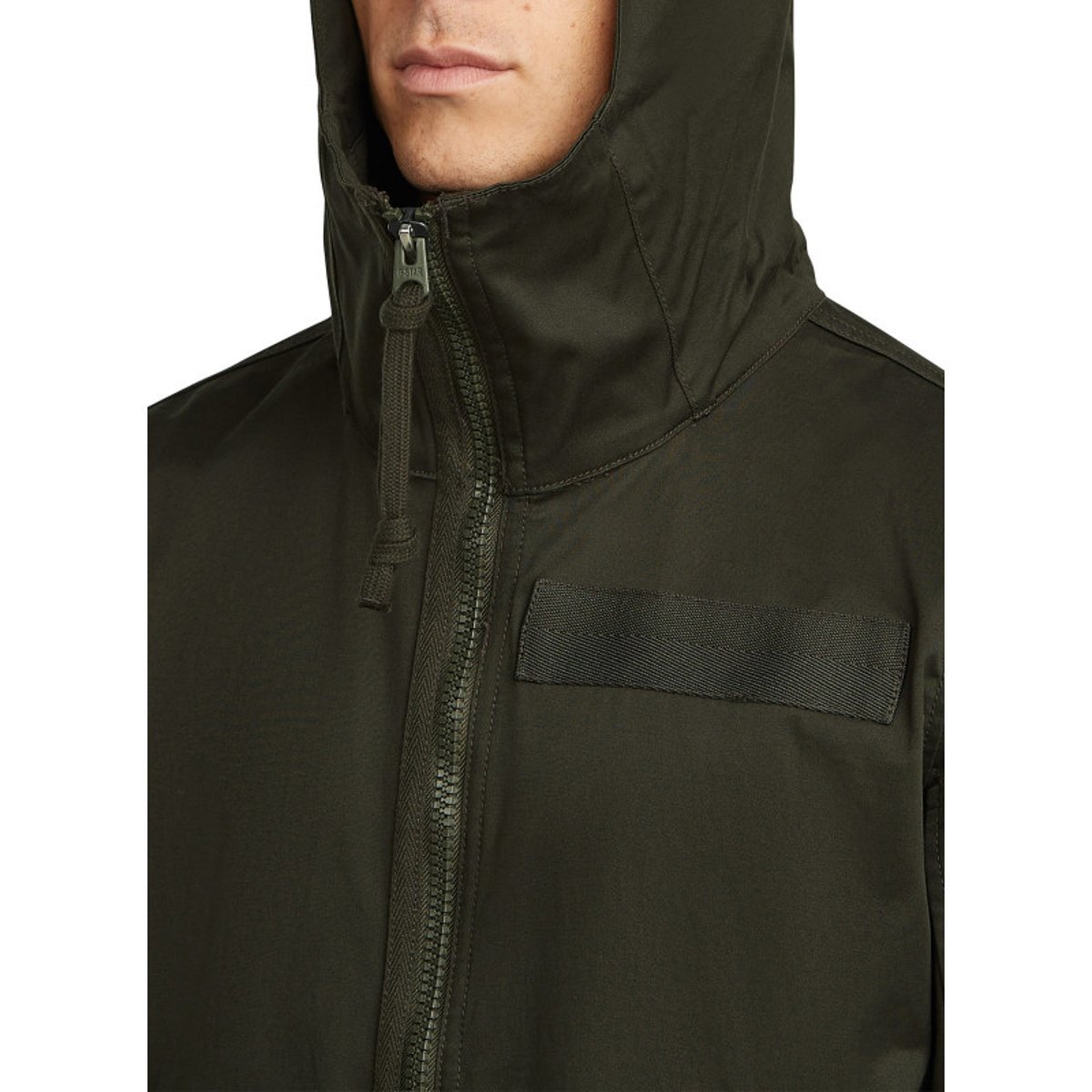 Blouson en coton biologique kaki uni avec une coupe droite et un col à capuche vert, G-Star RAW