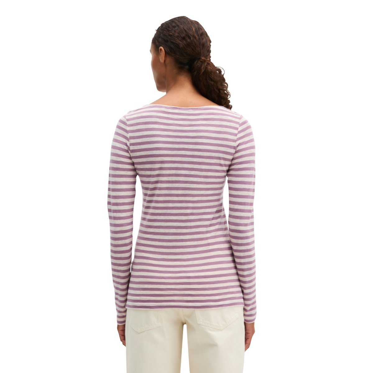 T-shirt long rayé regular en qualité Organic Cotton vieux rose, MARC O'POLO