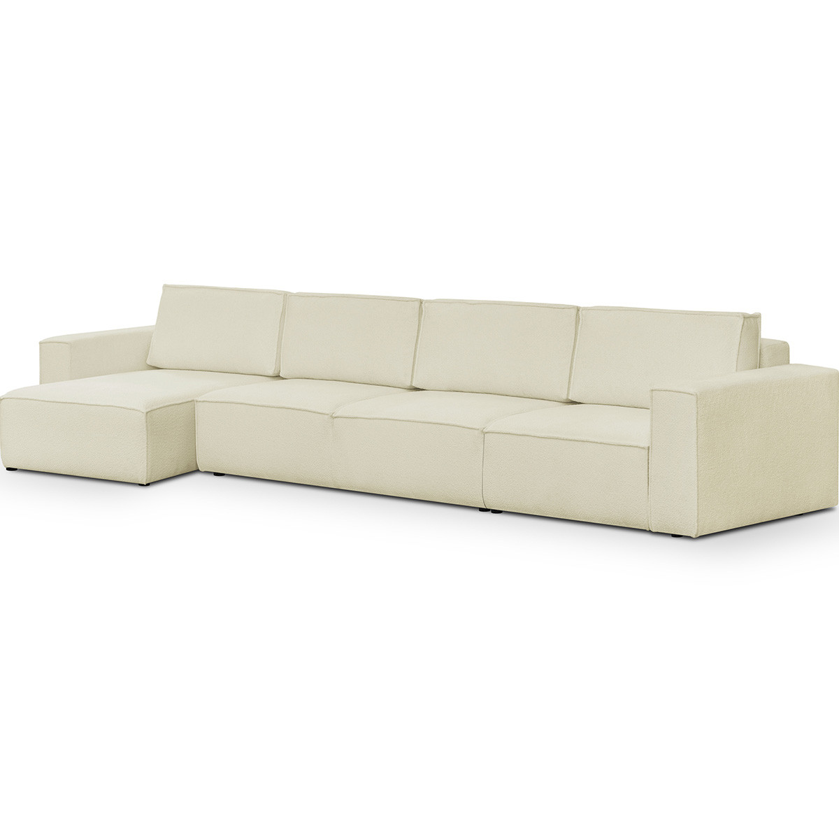 Canapé d'angle convertible 7 places en tissu bouclé - HARPER MOD ecru, HOMIFAB