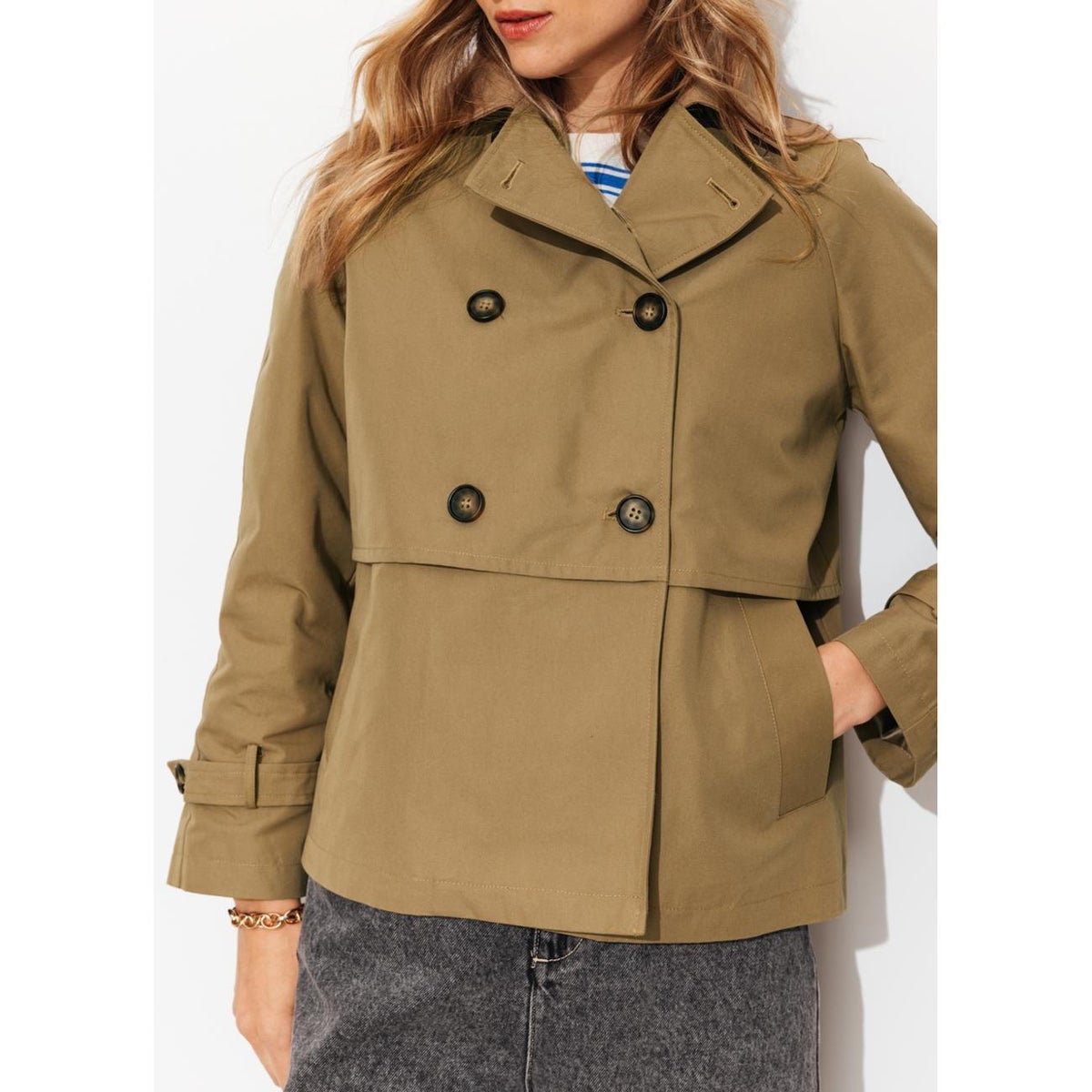 Veste courte boutonnée beige, PROMOD