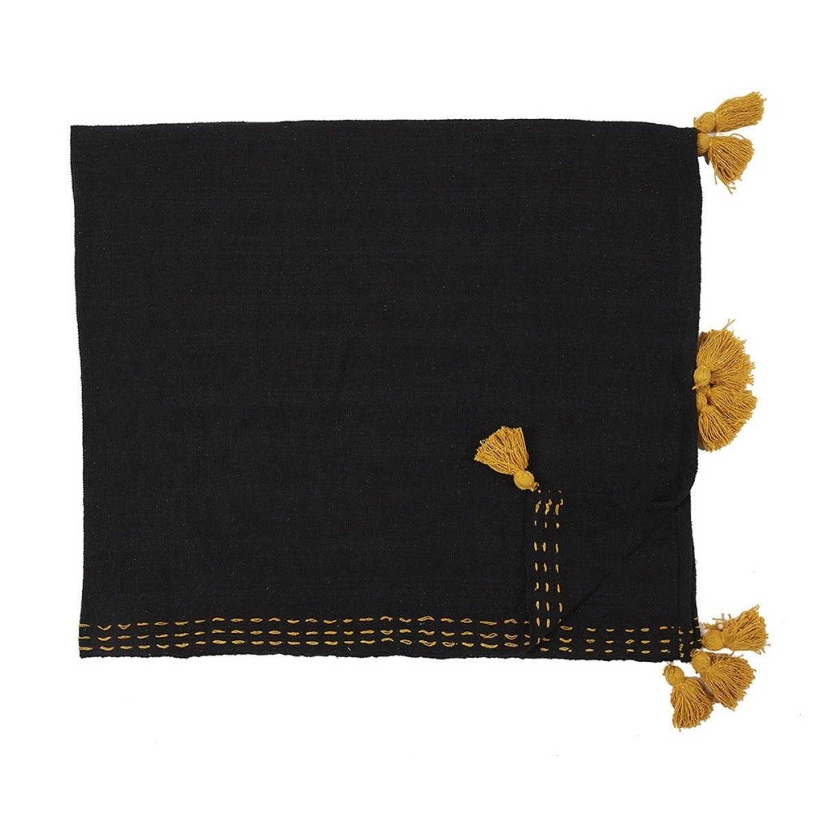 Jeté De Canapé Surpiqué Pompons Noir 130x150 noir, DECORATIE