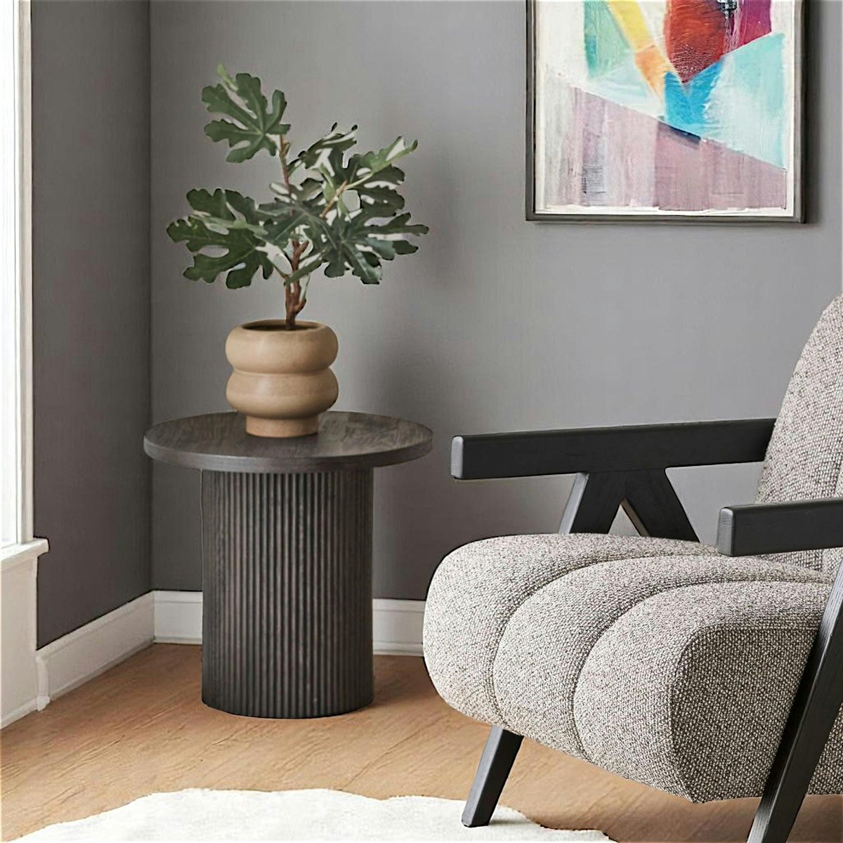Bout de canapé rond design MATERA bois foncé, PIER IMPORT