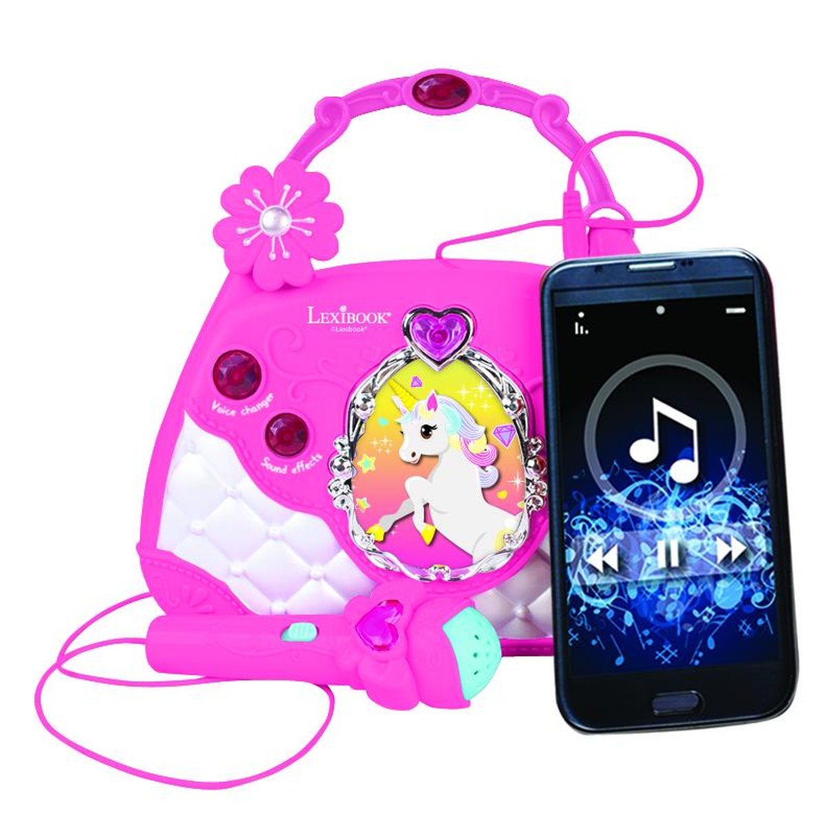 Sac à Main Enceinte Musicale Coloris Licorne rose, LEXIBOOK