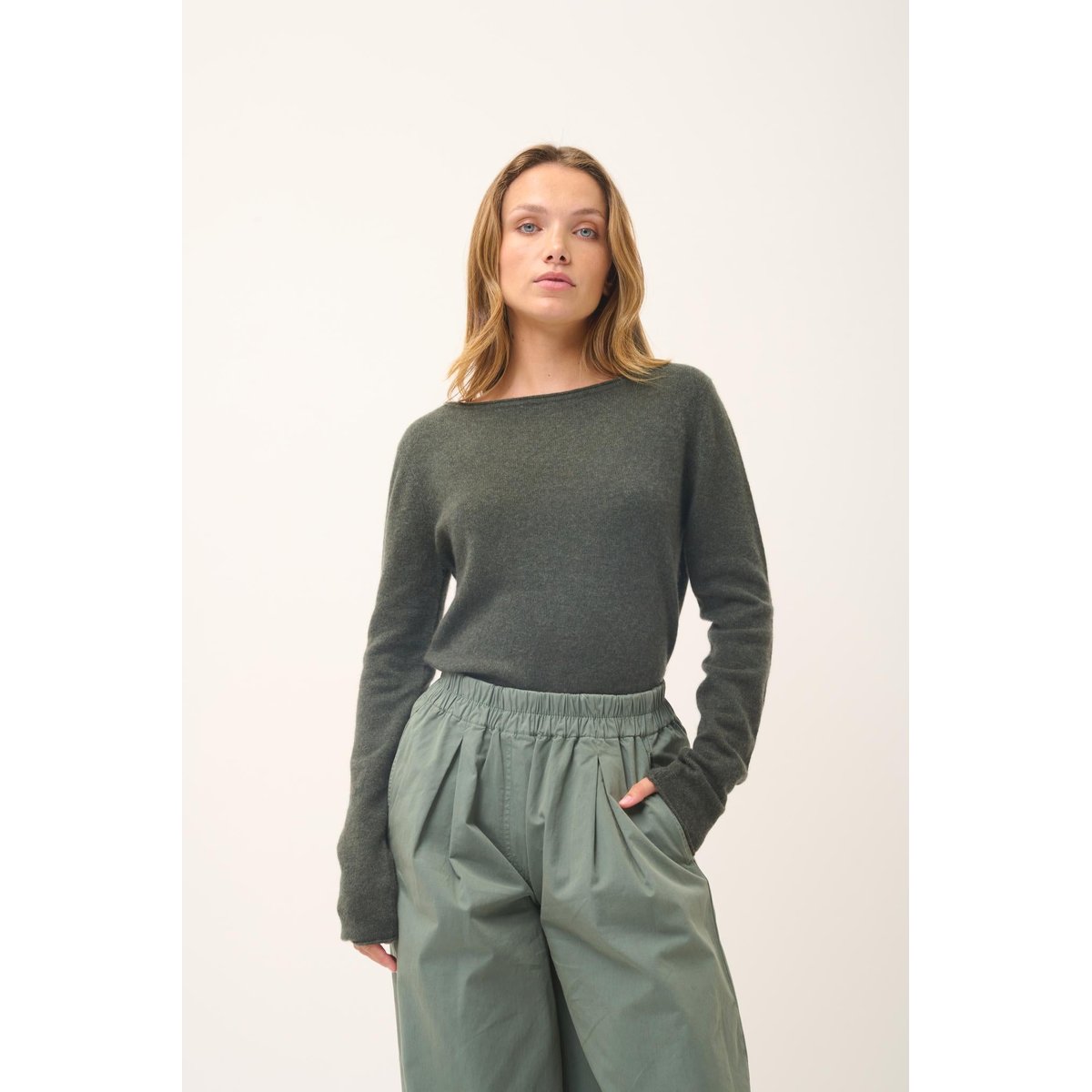 Pull Col Bateau Kaki Chiné Grace kaki chiné, JUST CASHMERE