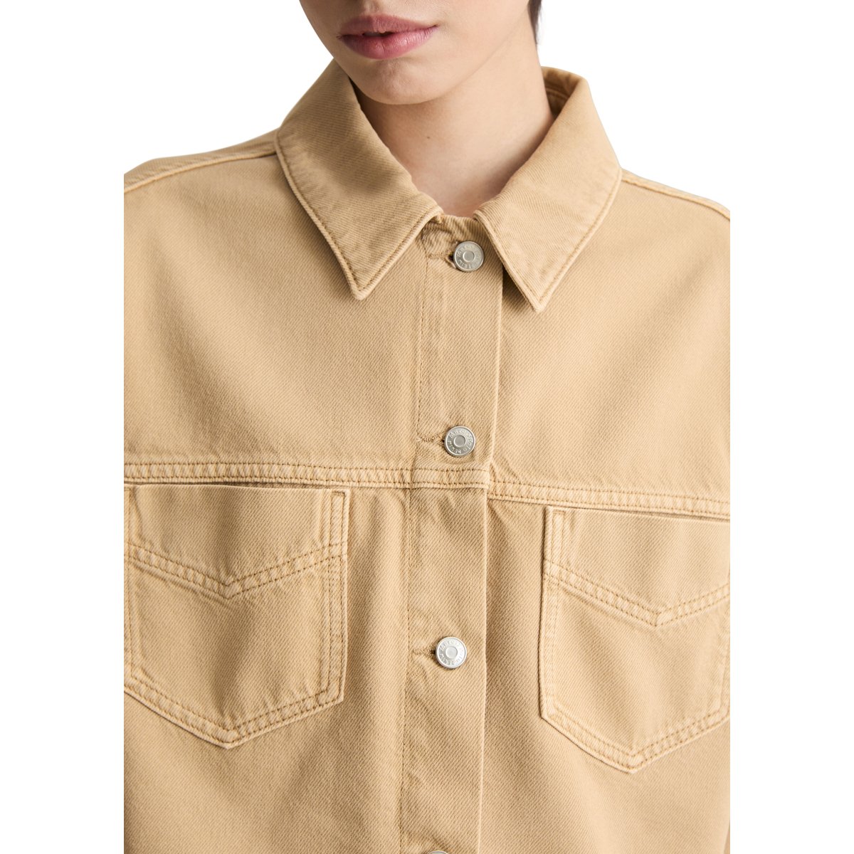 Veste en jean oversize cropped en mélange de coton organique et de lyocell beige, MARC O’POLO DENIM
