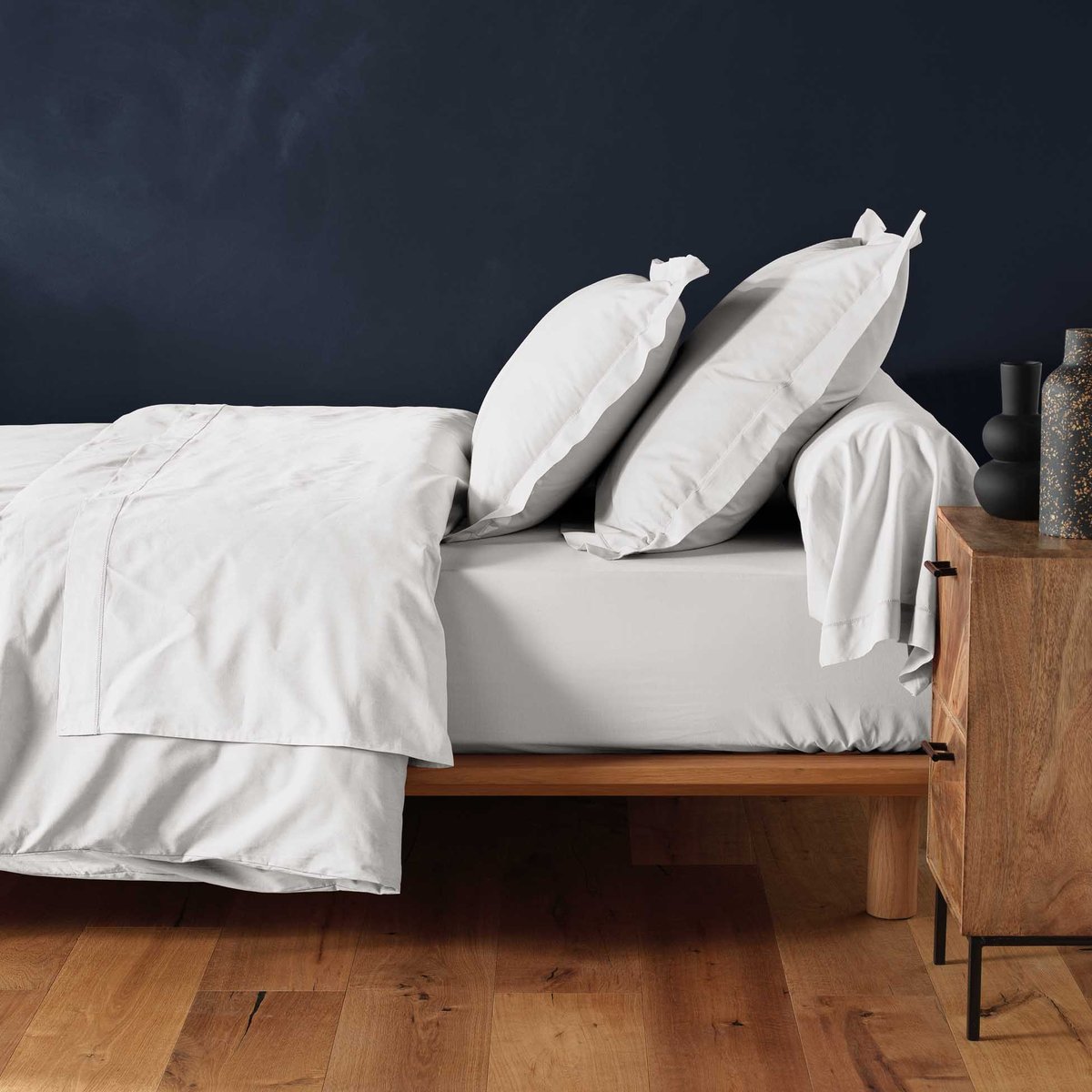 Drap housse en coton Line blanc, EDEN