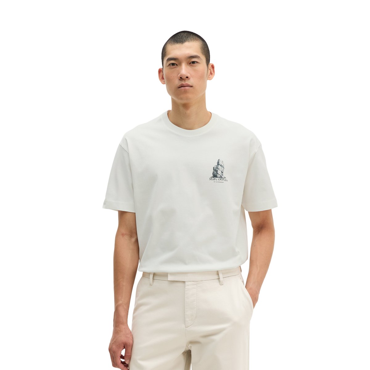 T-shirt regular avec un grand imprimé au dos blanc, MARC O'POLO