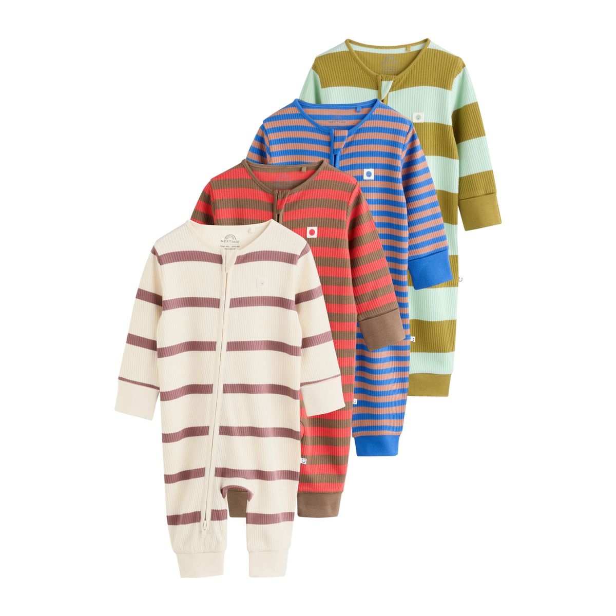Dors-bien à zip double sens bébé, lot de 4 rayure bleu/vert, NEXT