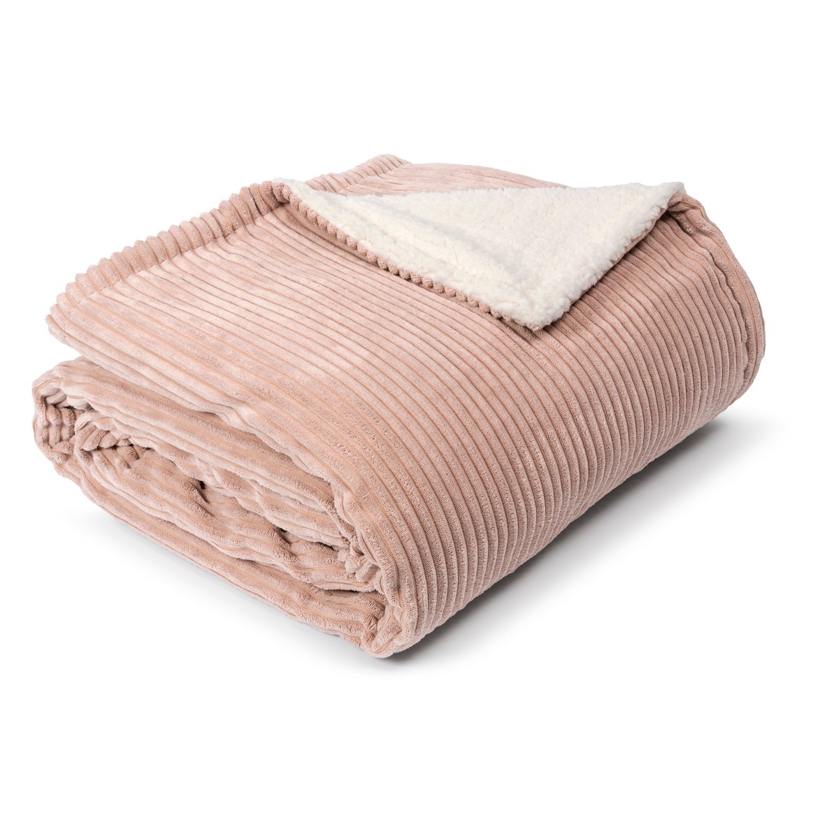 Plaid velours cotelé dos aspect laine DANA rose, MAGMA HEIMTEX