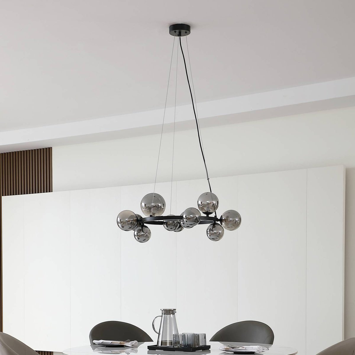 Suspension en métal moderne, Naelen noir, gris fumé, LUCANDE