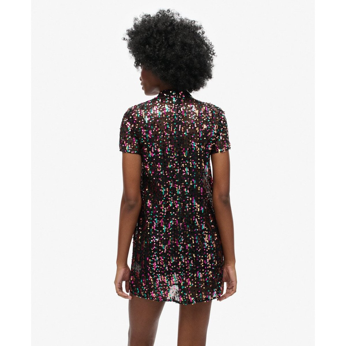 Robe t-shirt à sequins et col montant paillettes multicolores, SUPERDRY