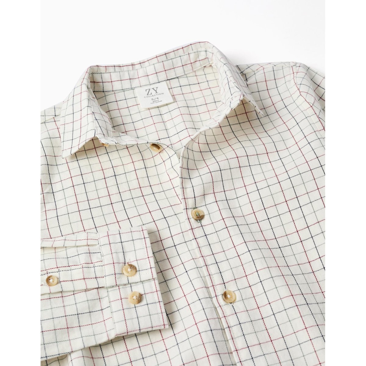 Chemise en coton à manches longues à carreaux beige clair, ZIPPY