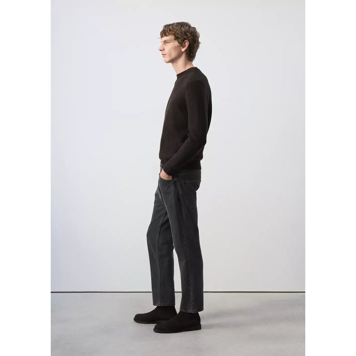 Jean en mélange lyocell et coton cropped fit gris, MANGO MAN