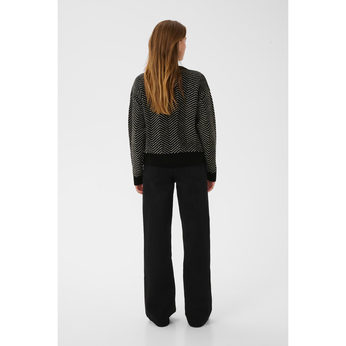 Pullover tricoté noir black/feathergrey mel. zig zag, KAFFE
