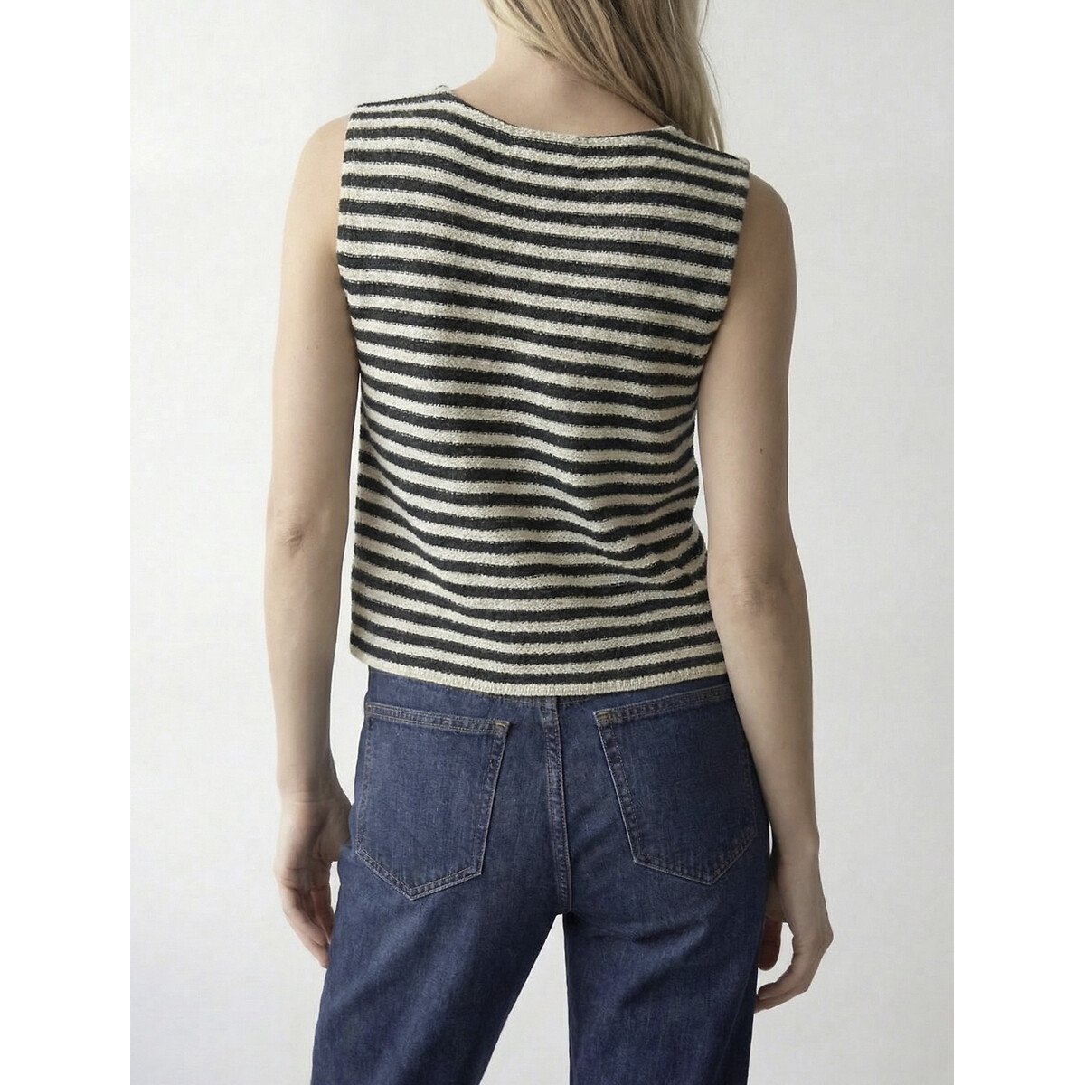 Sleeveless V-Neck Cardigan black/ecru striped, VILA