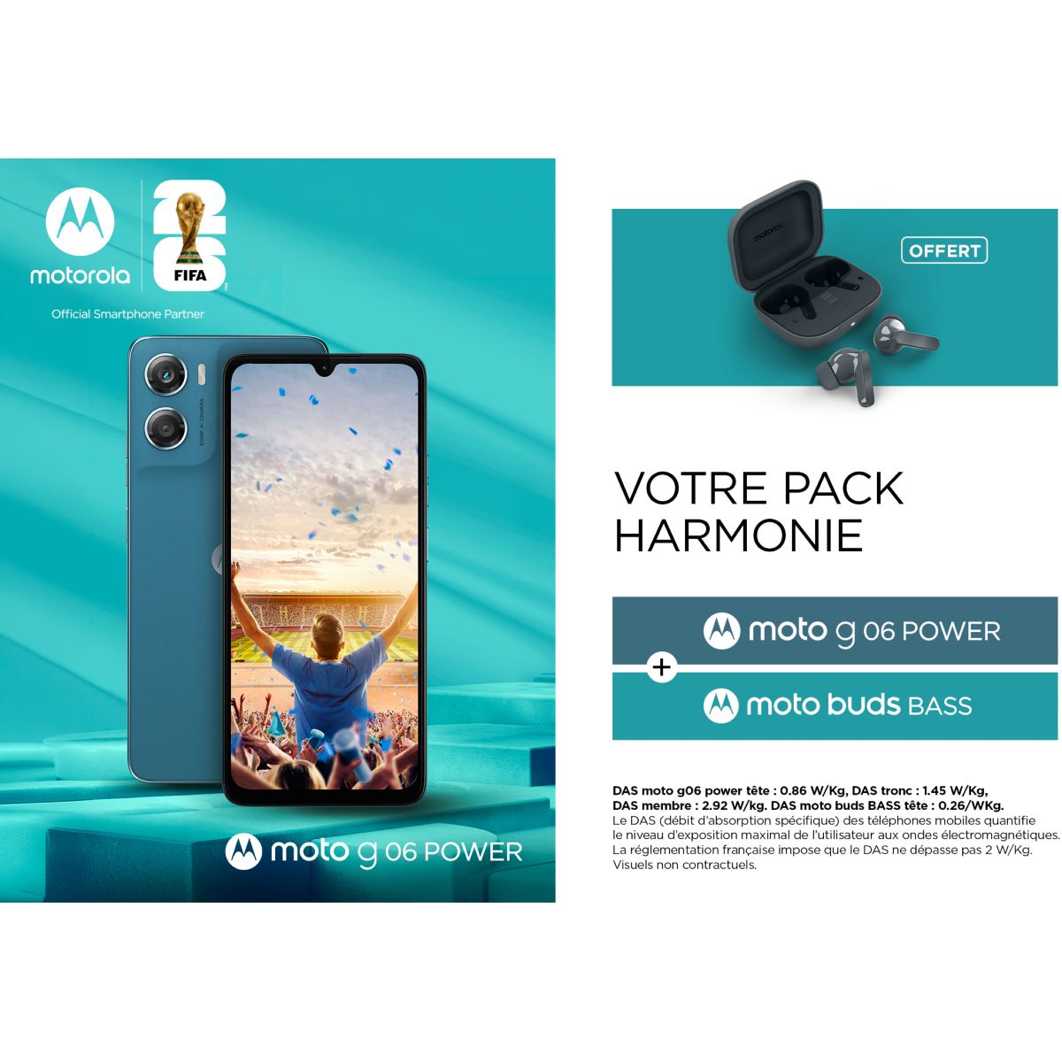 Smartphone Pack G06 Power 4G 256Go Bleu + Moto Buds Bass couleur unique, MOTOROLA
