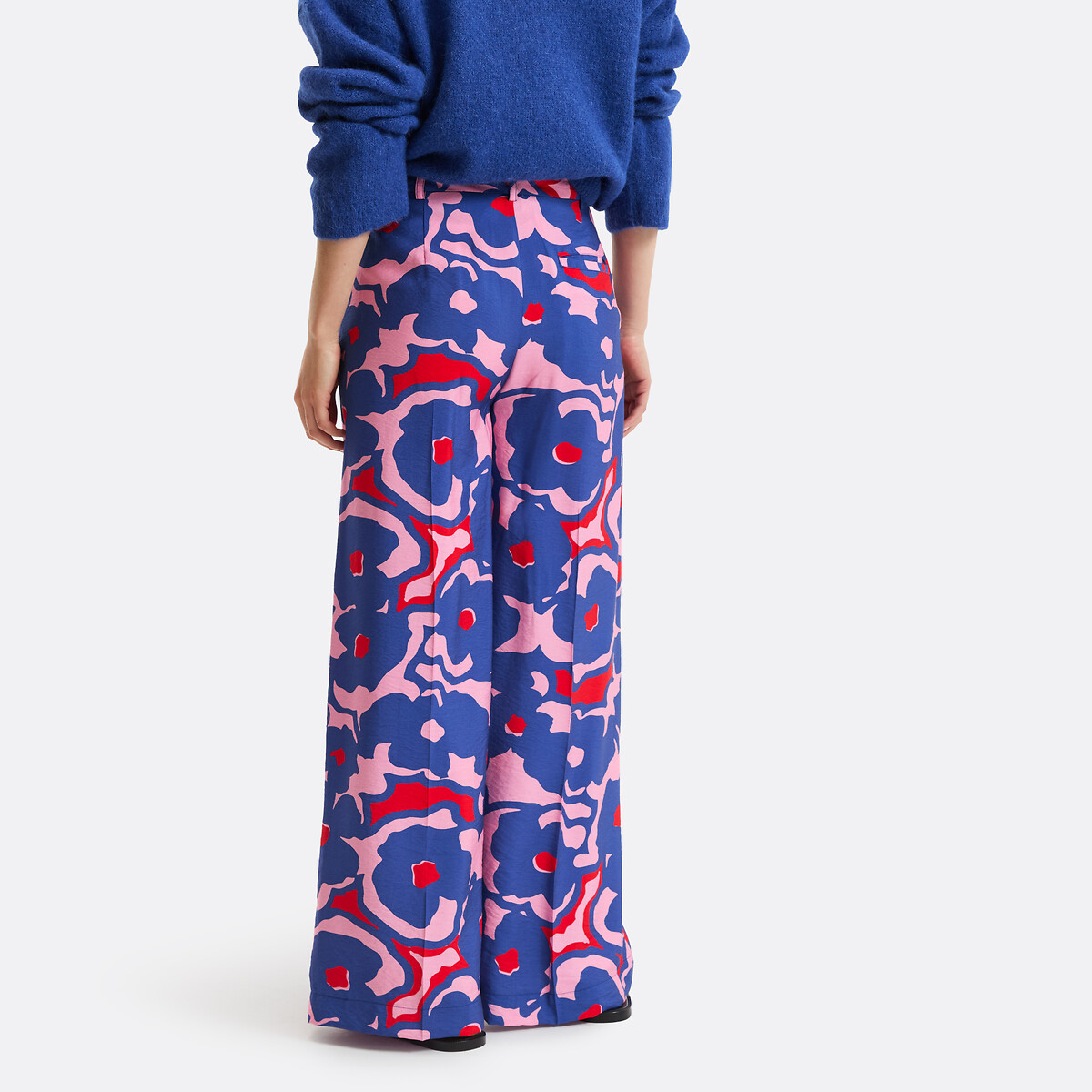 Pantalon large imprimé à pinces imprimé fleur bleu, LA REDOUTE COLLECTIONS