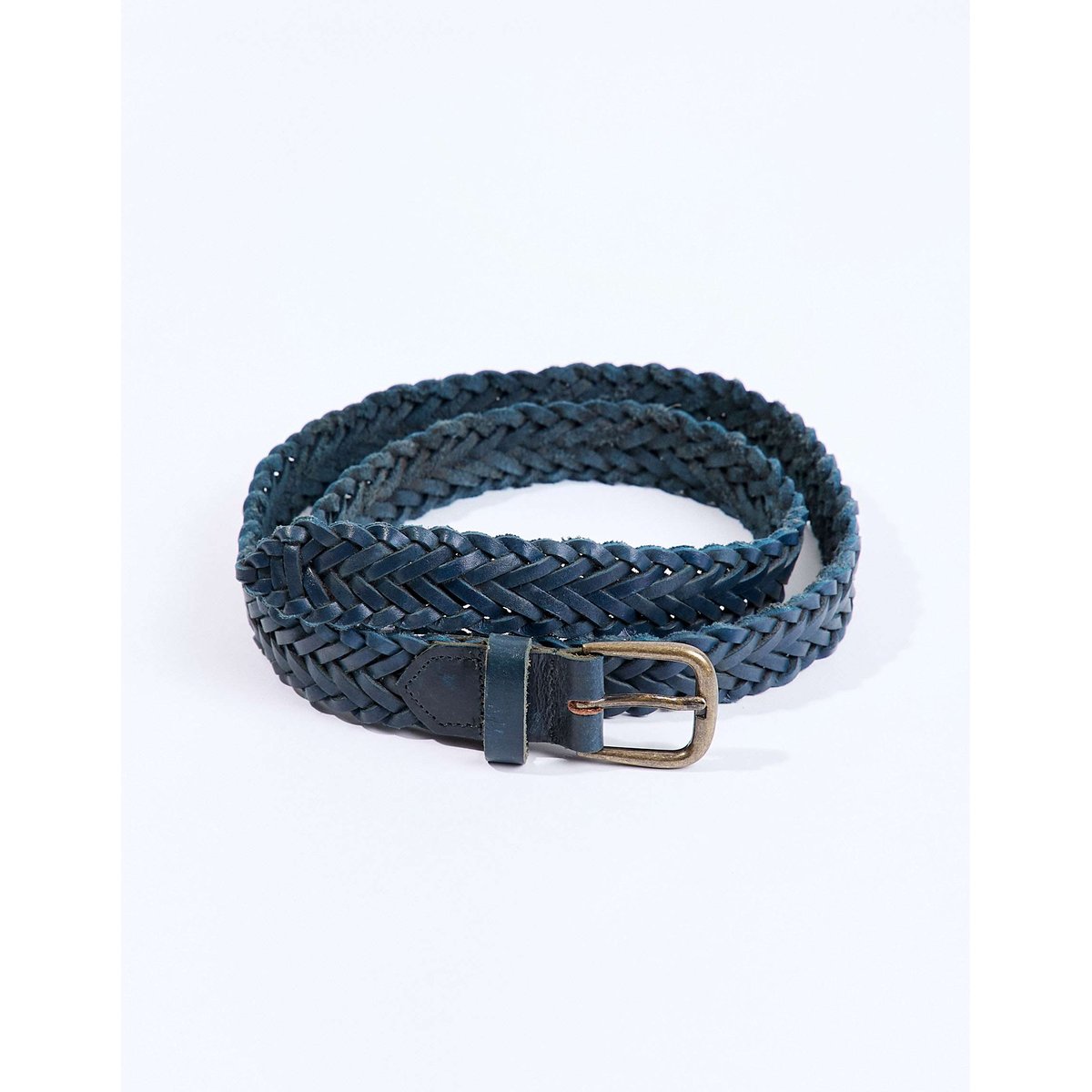 Ceinture cuir tressé DASRA bleu denim, LA FIANCÉE