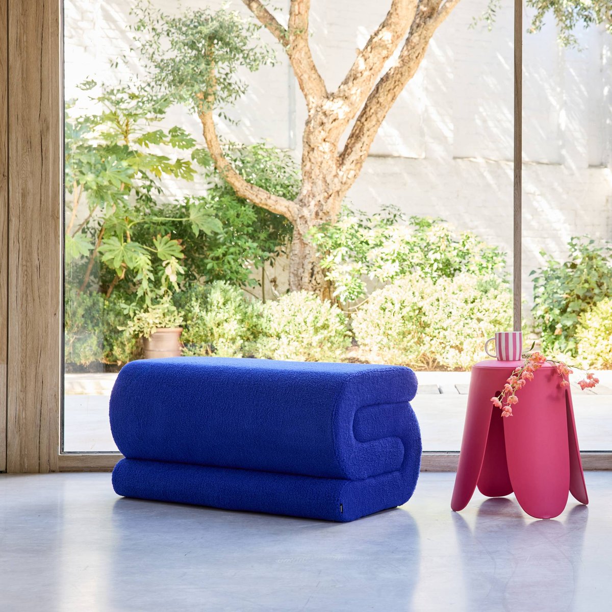 Banc design revêtement bouclette 1-2 places SASHA bleu, SWEEEK
