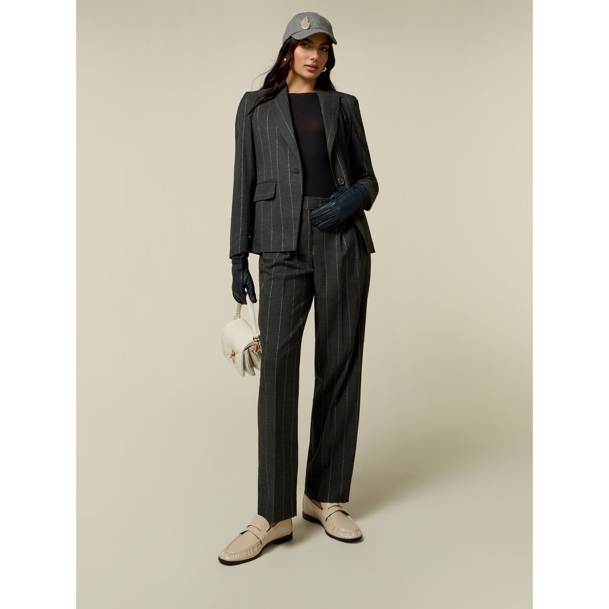 Pantalon carotte rayé gris, OLTRE