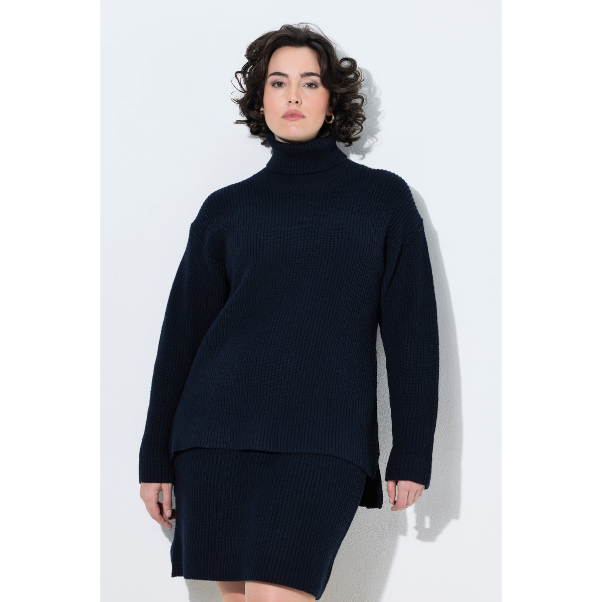 Pull en maille texturée, coupe évasée marine, ULLA POPKEN