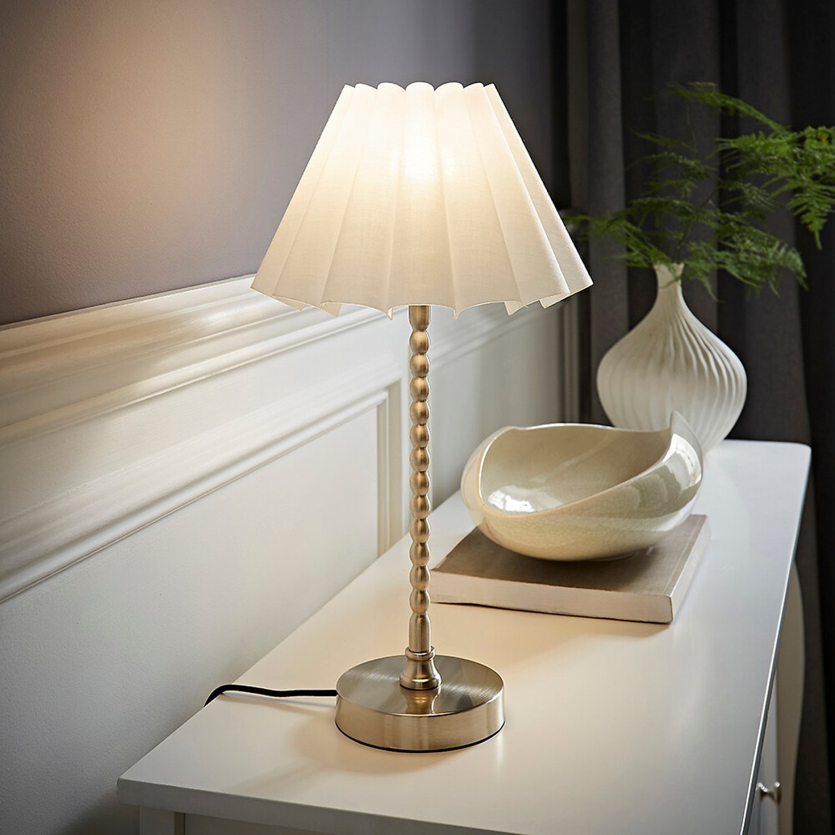 Max Bobble Table Lamp with Scallop Pleated Shade in Brushed Chrome silver-coloured, SO'HOME