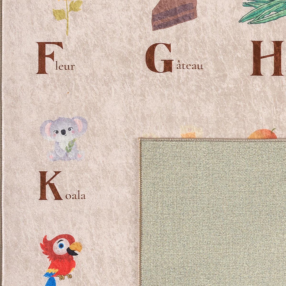 Tapis enfant lavable en machine, motif alphabet HAPPY beige, NAZAR RUGS