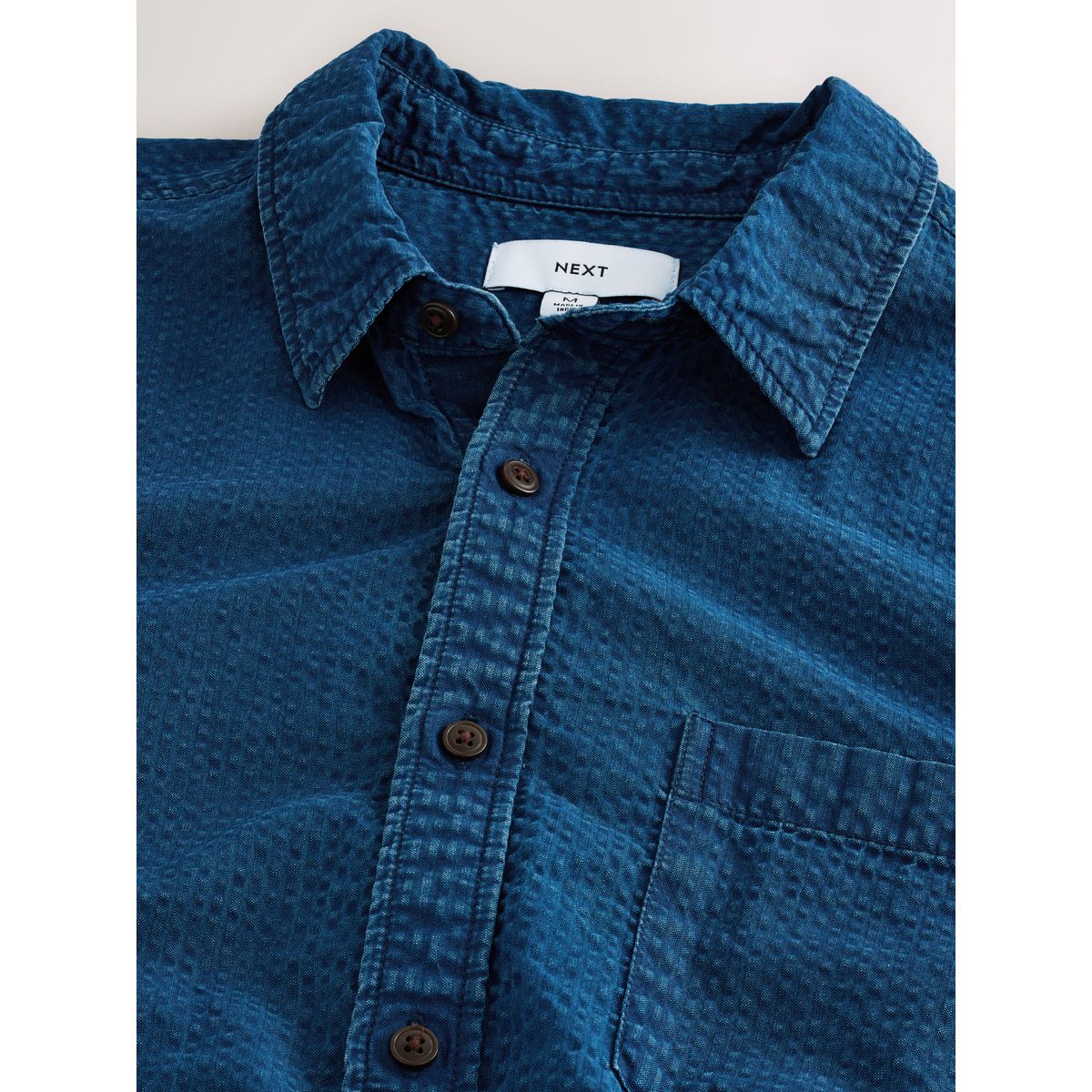 Chemise en denim seersucker à manches longues bleu indigo, NEXT