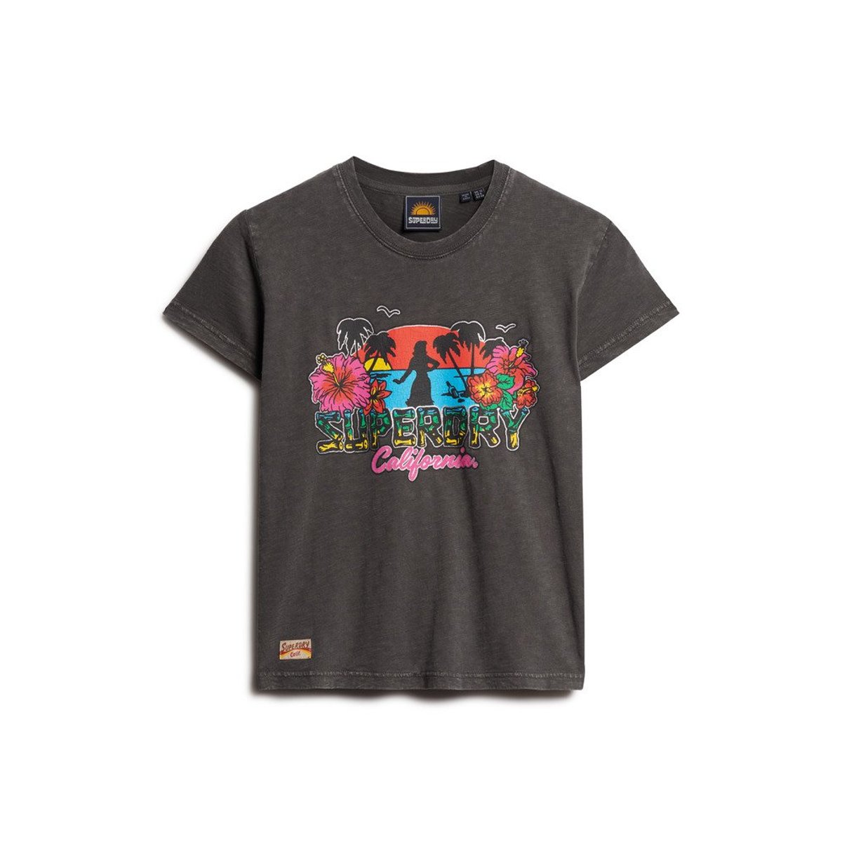 T-shirt ajusté Cali Sticker noir vintage, SUPERDRY