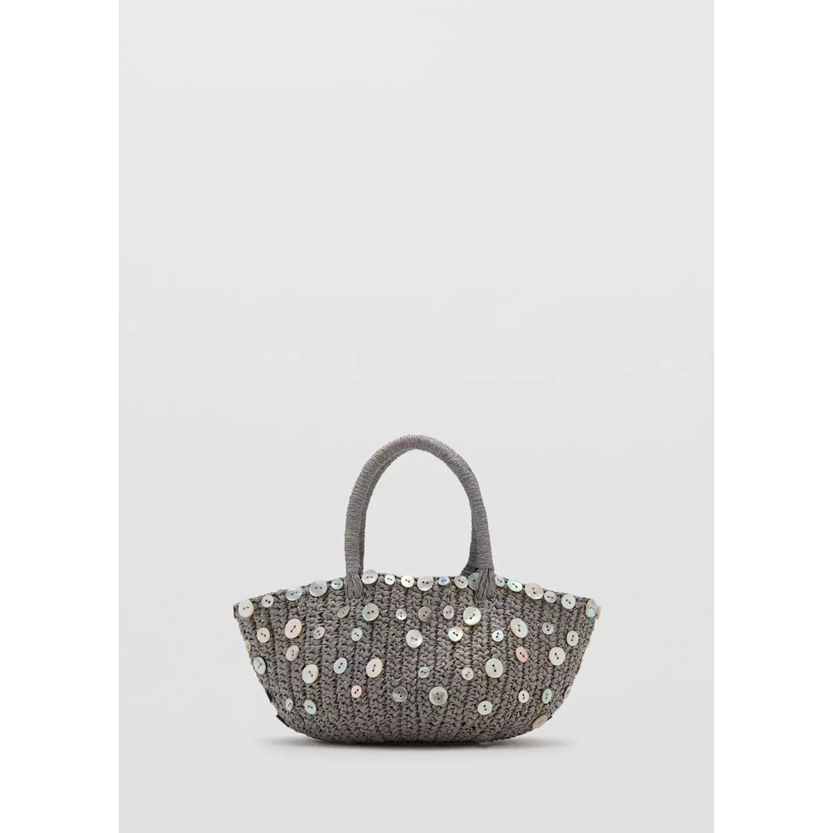 Sac à main en fibre naturelle avec boutons en nacre gris clair/pastel, MANGO