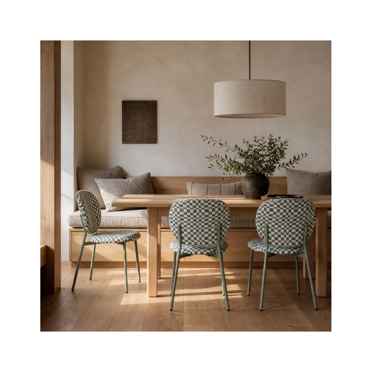 Chaise repas tissu et blanc vert amande, ZAGO