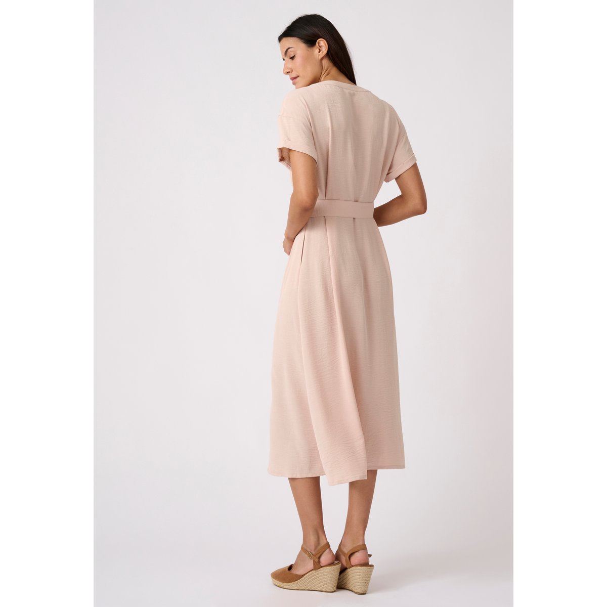 Robe-saharienne tissu crêpe marron beige, DAMART