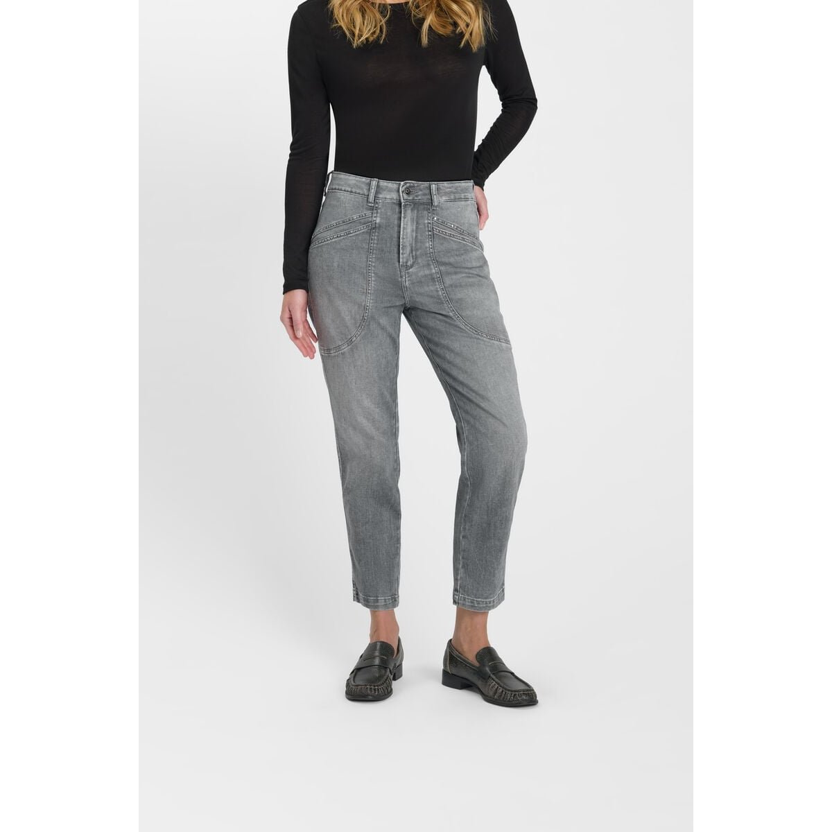 Jeans loose, large 400/60 girlfriend , 7/8ème grey, LE TEMPS DES CERISES