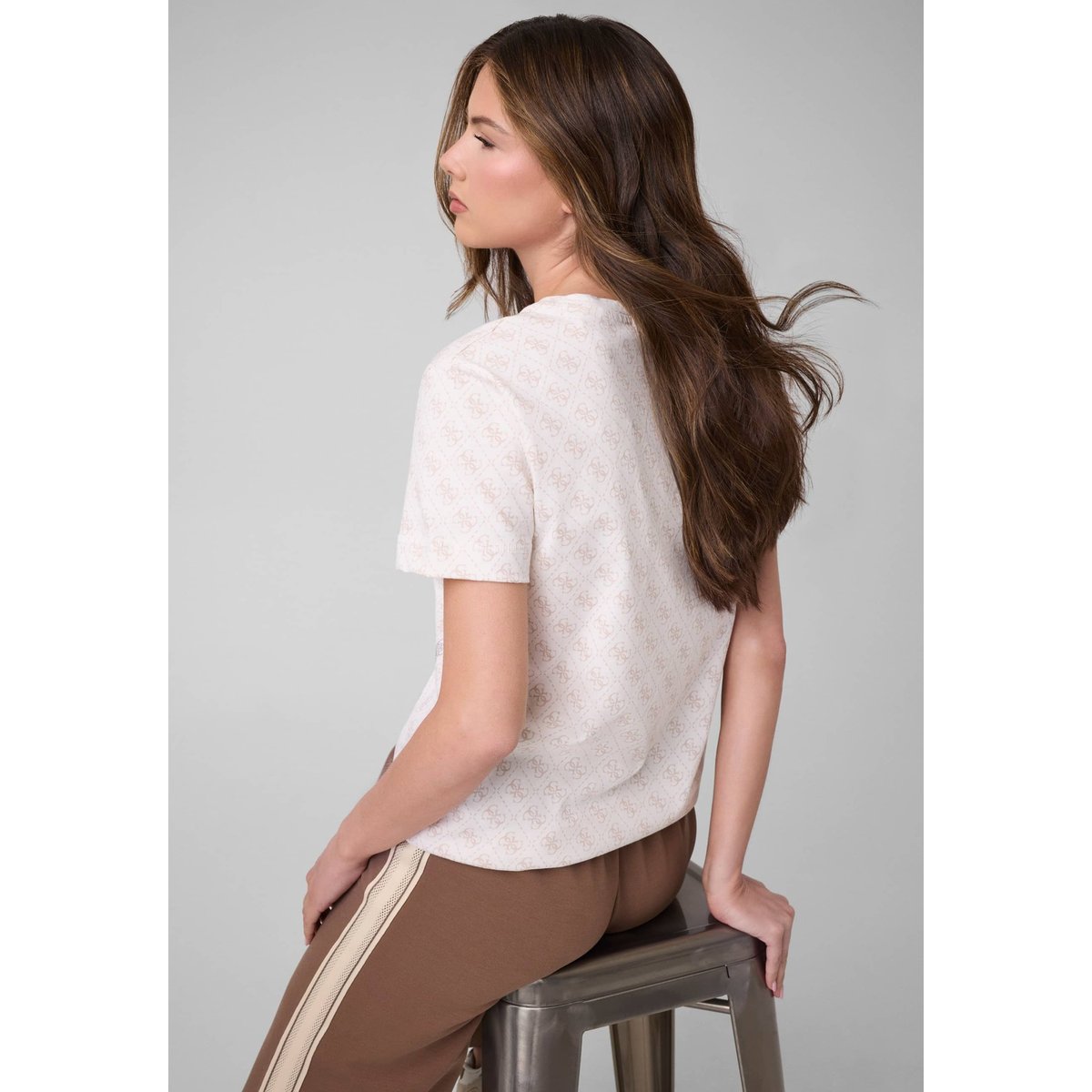 T-Shirt Logo 4G Clouté beige multi, GUESS