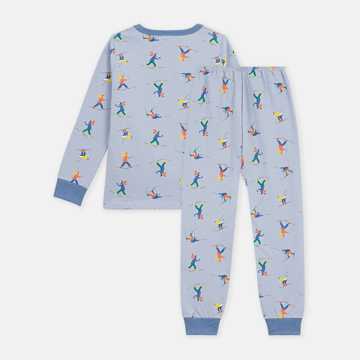 Pyjama van molton, met skiërsmotief bedrukte blauwe fond, PETIT BATEAU