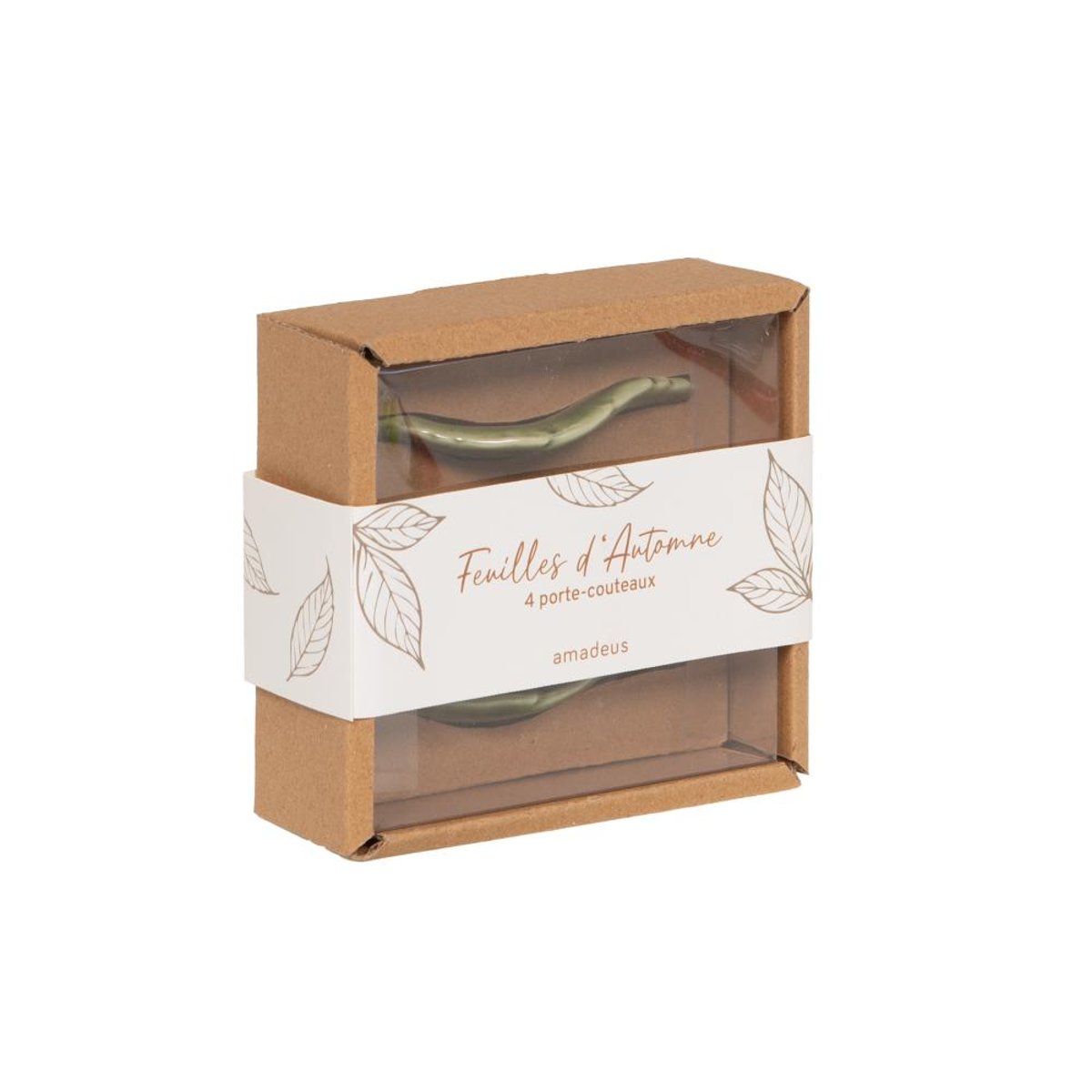 Coffret de 4 porte-couteaux feuille en céramique vert, AMADEUS