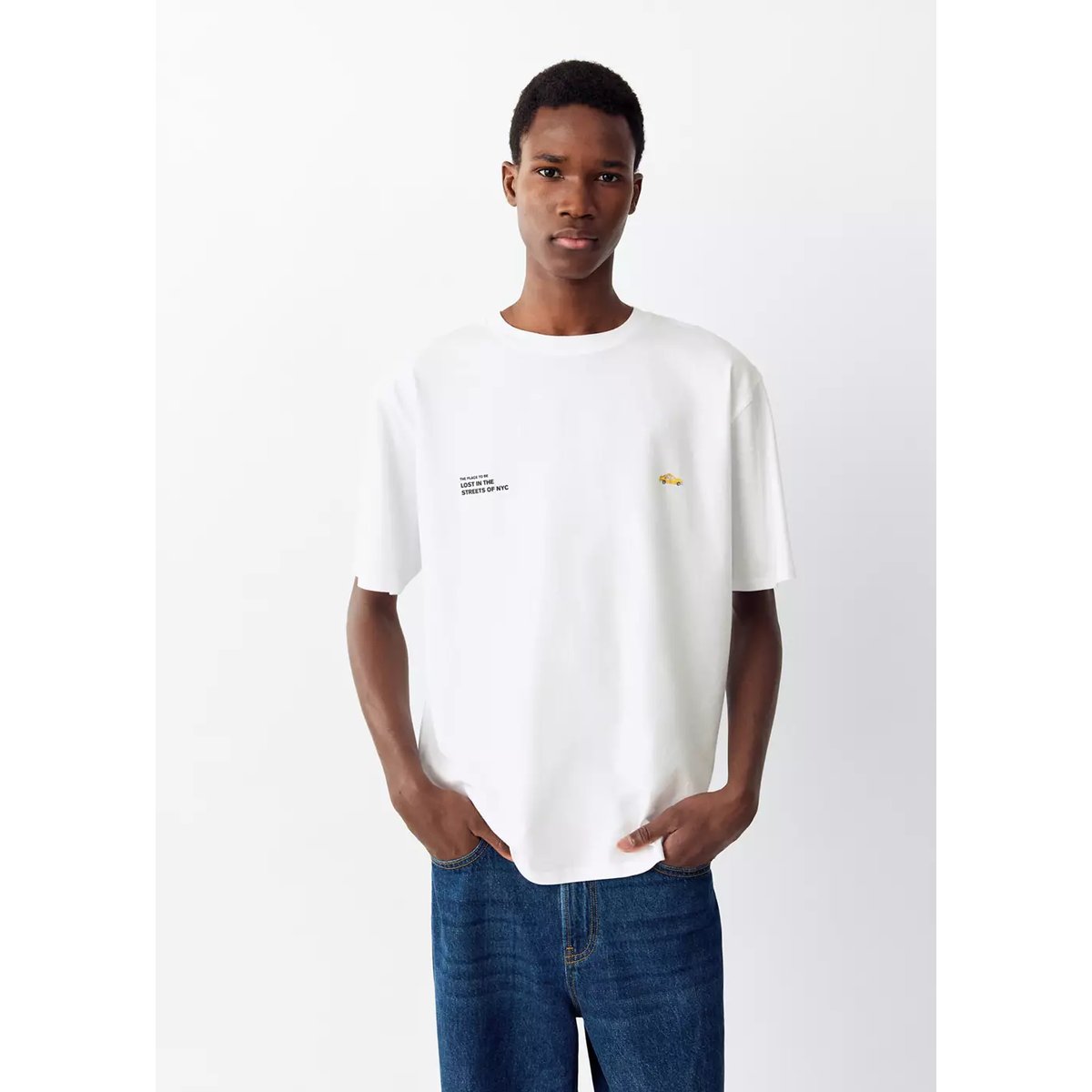 T-shirt coton détail imprimé blanc cassé, MANGO TEEN