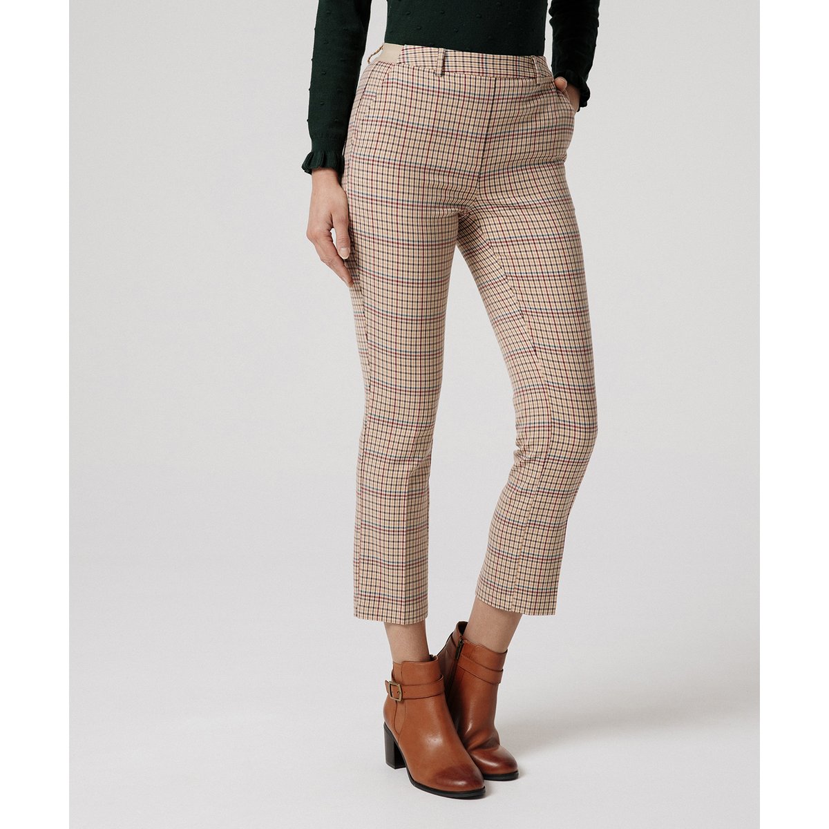 Pantalon 7/8ème bi-stretch marron multico pied de poule, DAMART
