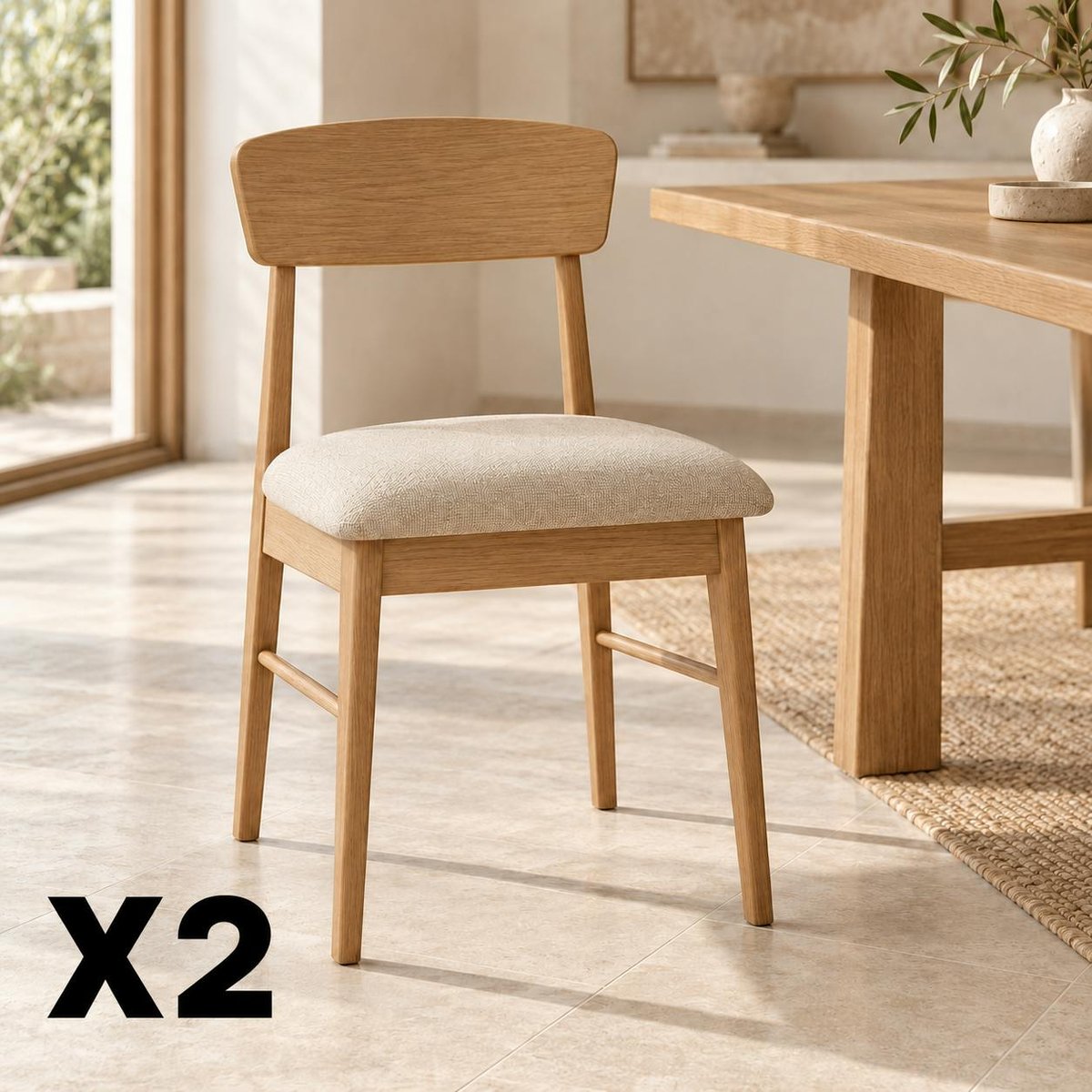 Chaise vintage bois et tissu (lot de 2) ORBE bois clair, PIER IMPORT
