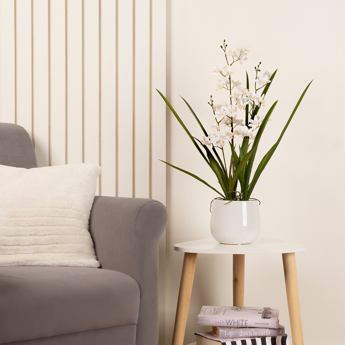 61cm Artificial White Mini Cymbidium Orchid in Pot white, SO'HOME