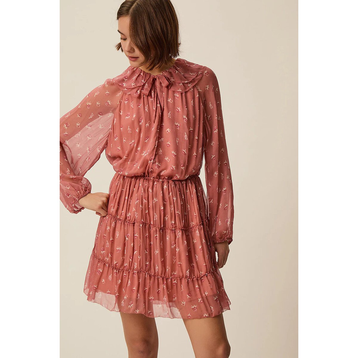 Robe courte à volants imprimé floral, VELMA rose blush, DES PETITS HAUTS