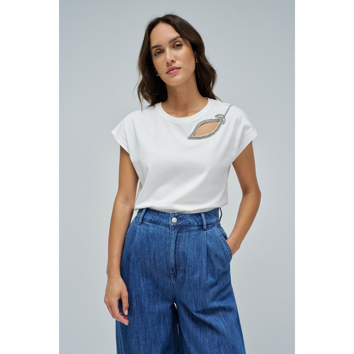 T-SHIRT AVEC DÉCOUPE SUR LA POITRINE blanc, SALSA JEANS