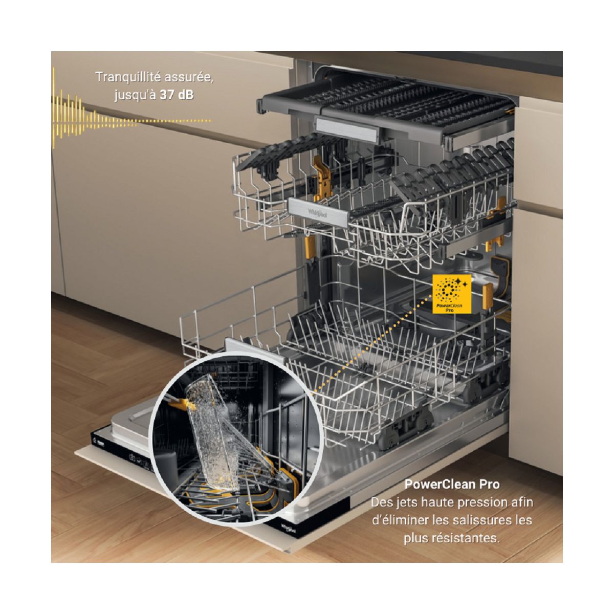 Lave vaisselle encastrable W7IHT40TS MaxiSpace couleur unique, WHIRLPOOL