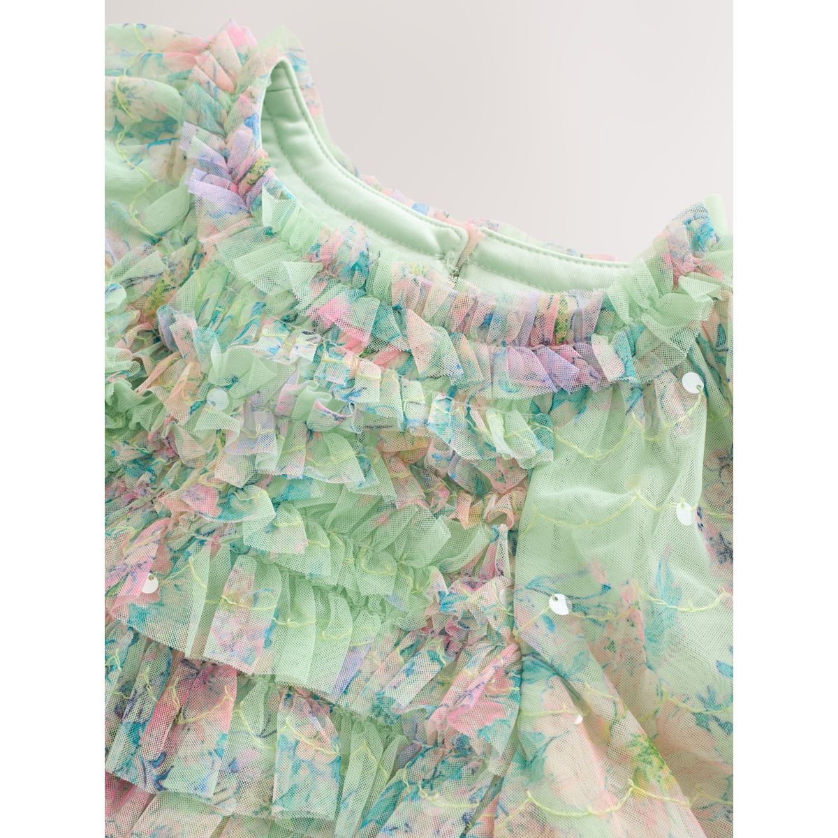 Robe en tulle à volants et fleurs sequins vert menthe, NEXT