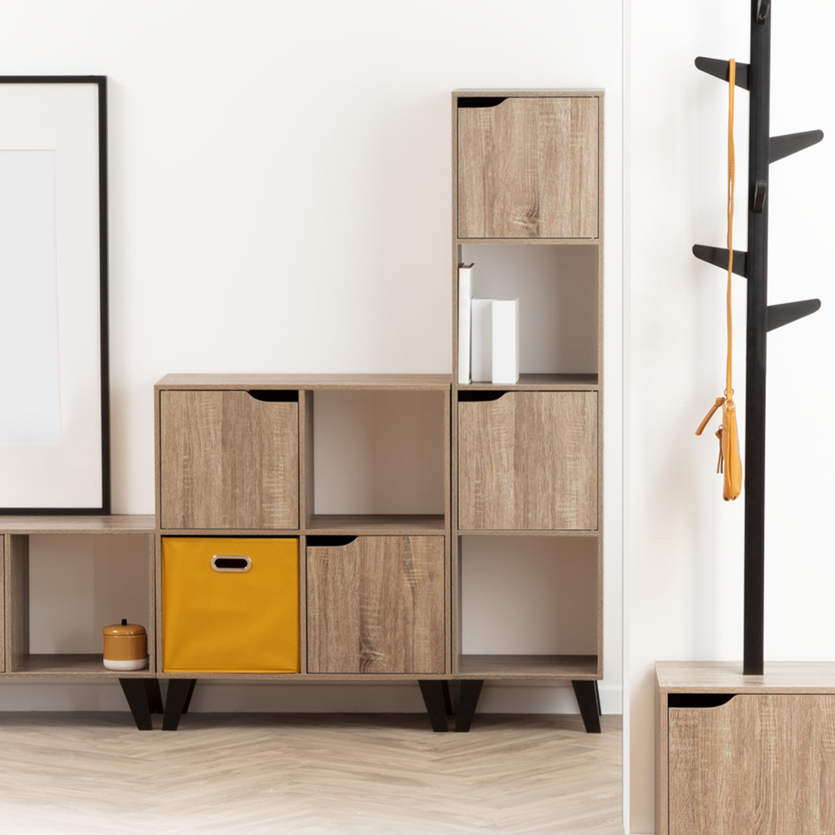 Étagère 4 cases avec porte en bois MIX'N FEET beige, 5FIVE SIMPLY SMART