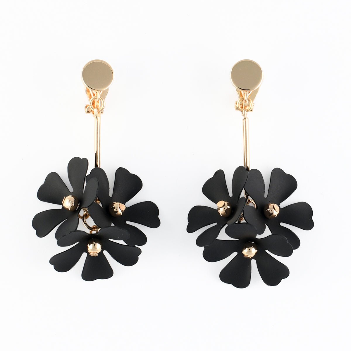 Boucles d'oreilles clips - fleurs noires noir, BALABOOSTE