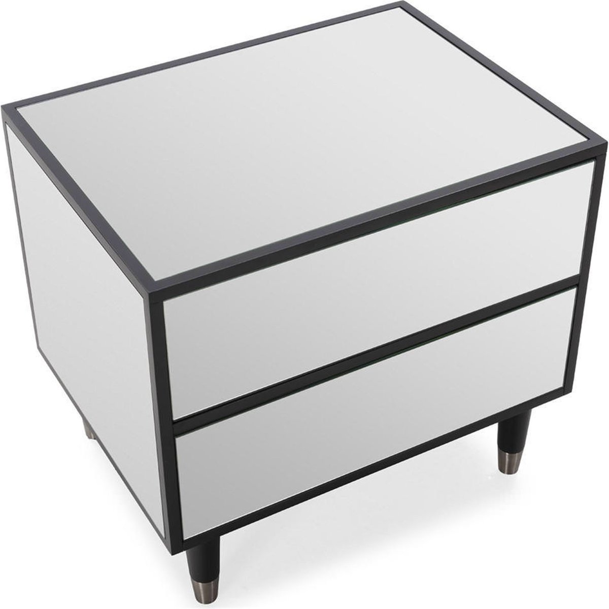 Table de chevet 2 tiroirs en miroir noir et miroir transparent, RECOLLECTION