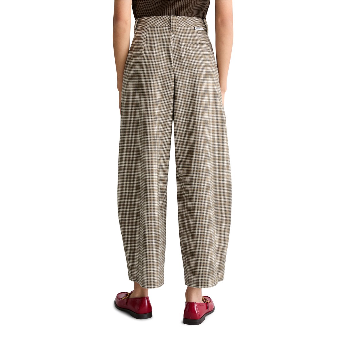 Pantalon à carreaux loose en mélange coton organique-lin dunkelbraun, MARC O’POLO DENIM