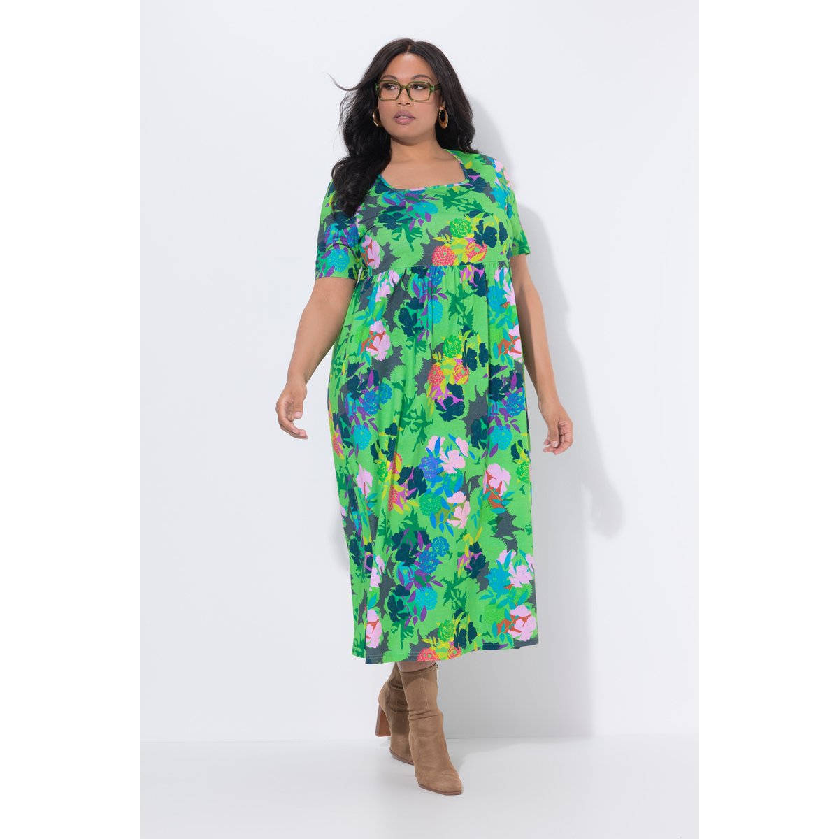 Robe maxi coupe évasée, poches vert pomme, ULLA POPKEN