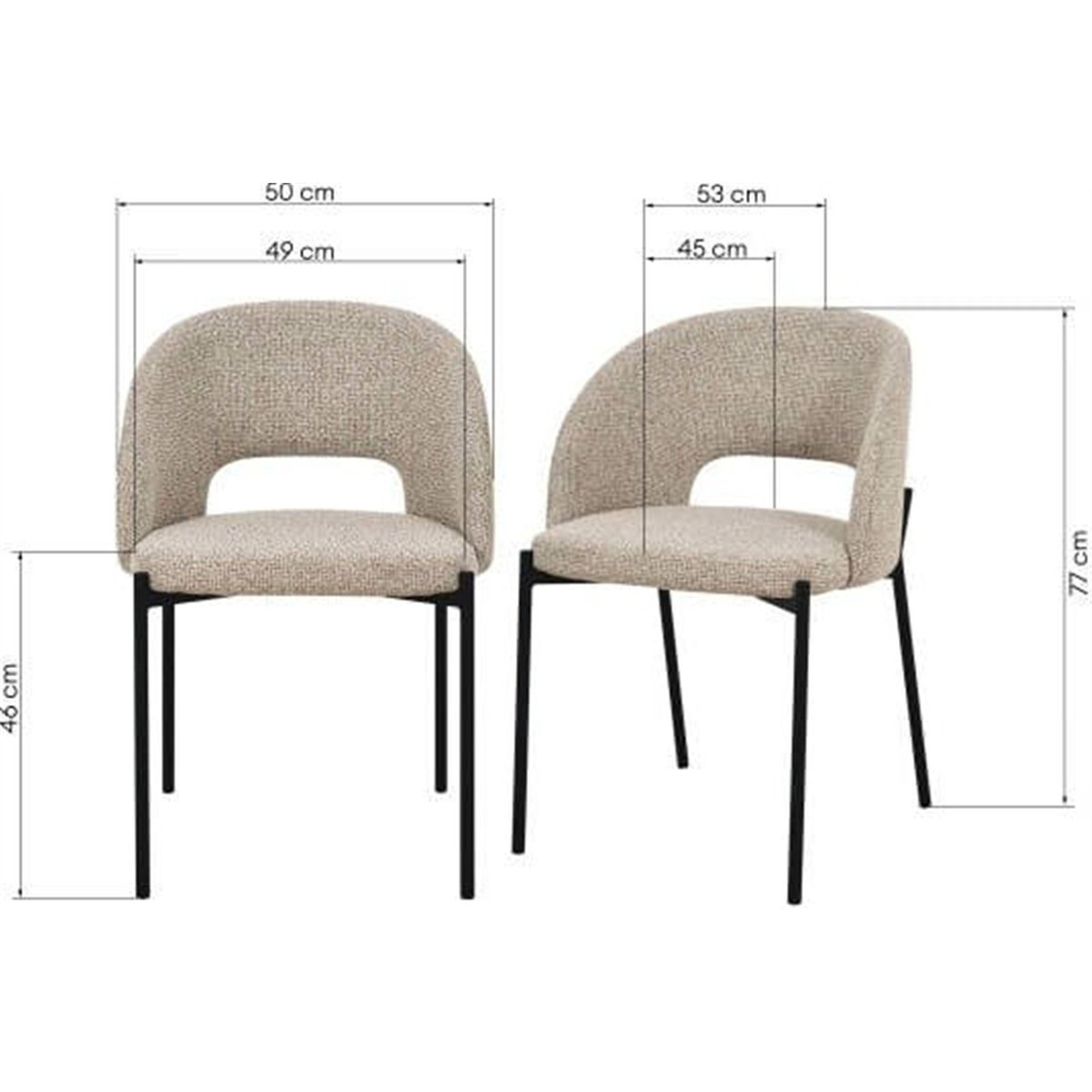 Chaise tissu collection MORES beige chiné et noir, RECOLLECTION